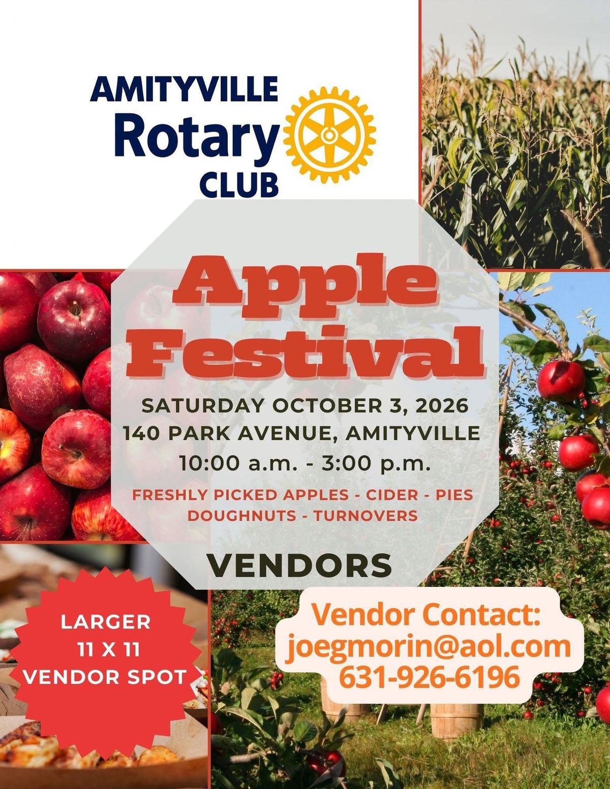 Amityville Rotary Club Annual Apple Festival, October 3 at Park Avenue School